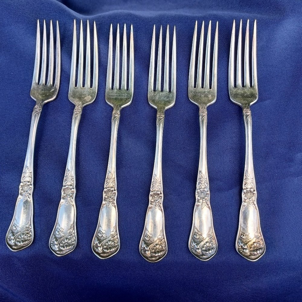 Set of 6 Antique Oneida Community Reliance Silverplate Dinner Forks 1908